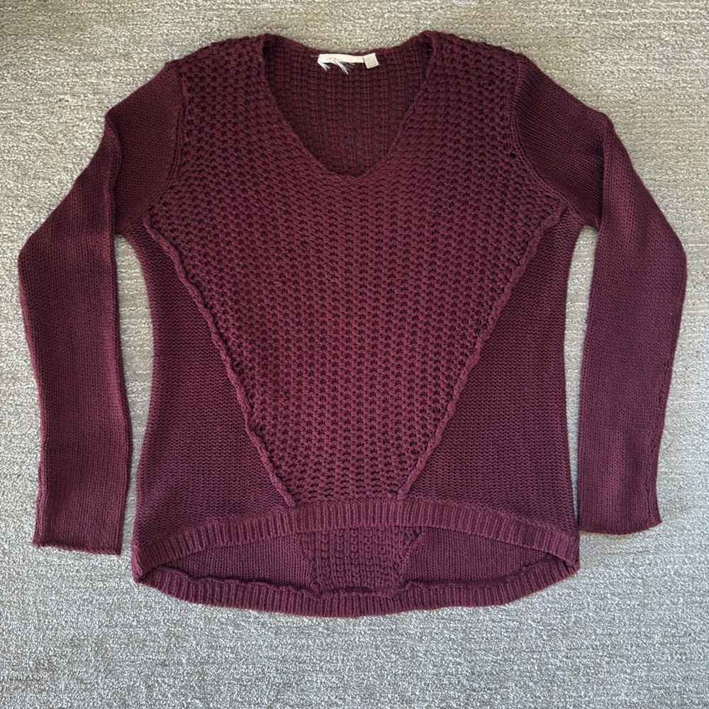 Burgundy Textured V-Neck Sweater